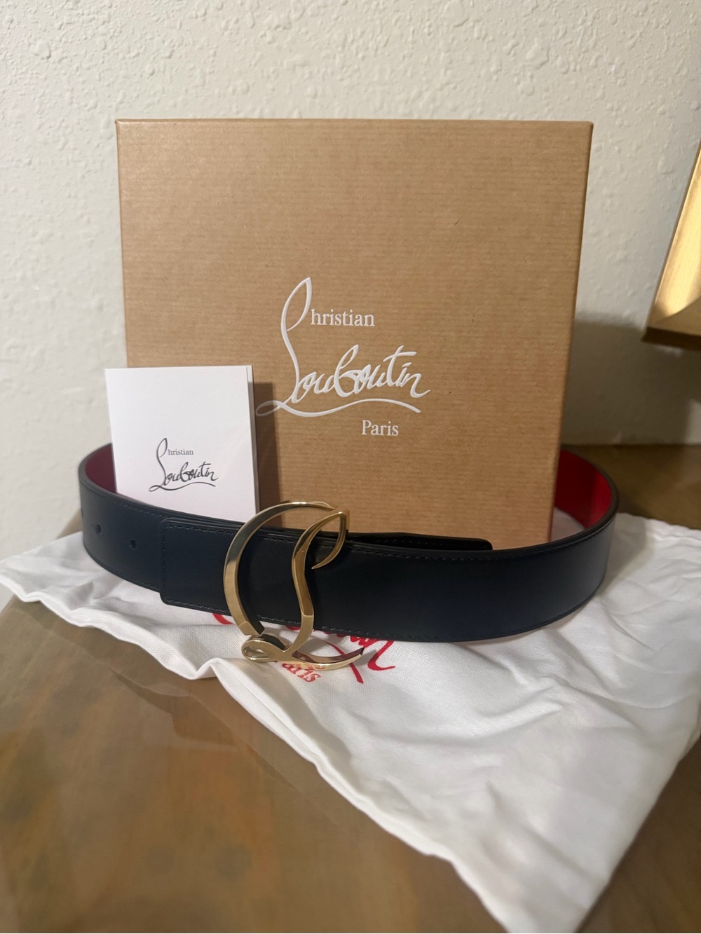 Christian Louboutin Black Leather Belt with Gold Signature Buckle
